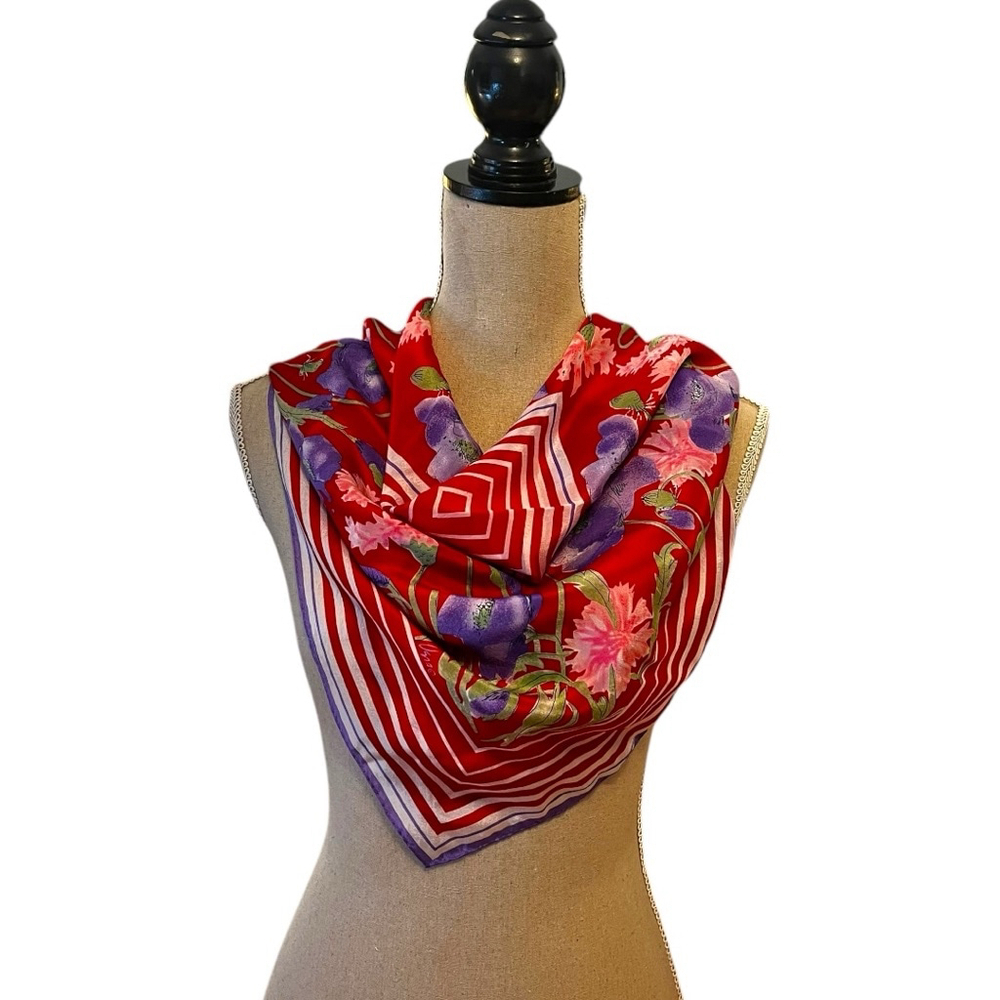 VERA NEUMANN Artist Vintage Square Silk Scarf Japan Red/Multi